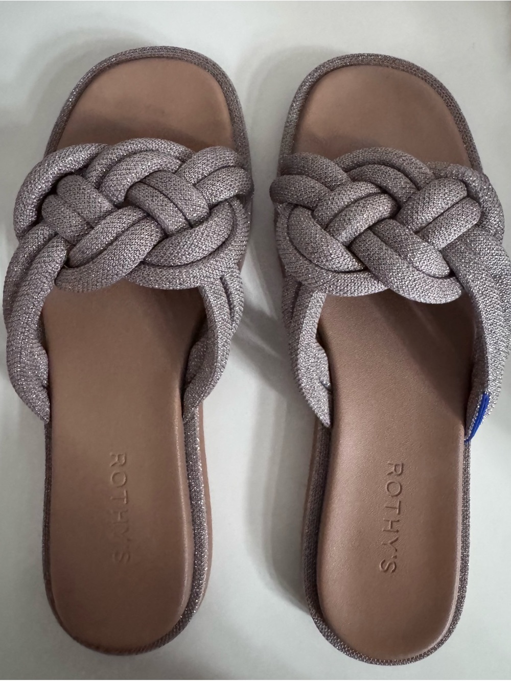 Rothy's Women's “The Sunmer Sandal” Braided Slide Sandals — silver